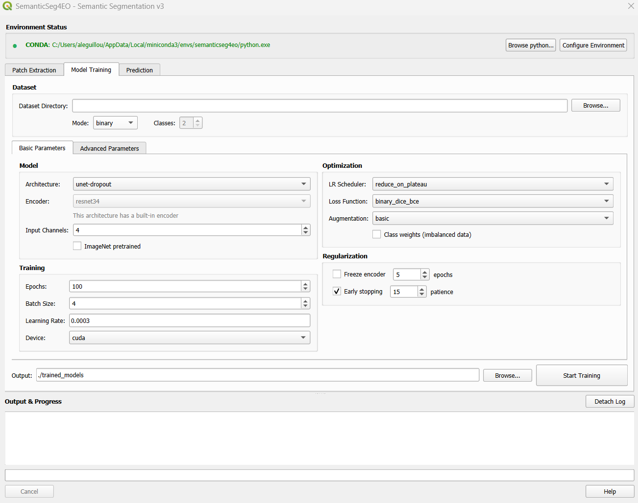 Model Training tab